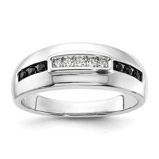 14K White Gold 1/4 carat White and Black Diamond Complete Men's Ring
