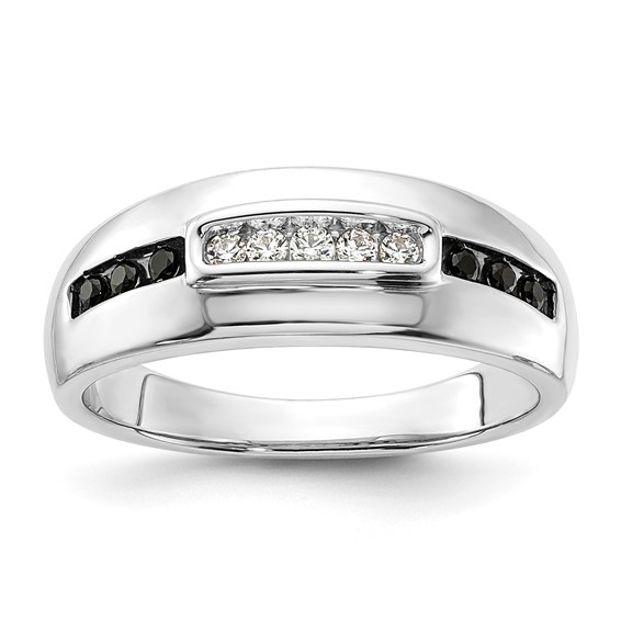 14K White Gold 1/4 carat White and Black Diamond Complete Men's Ring