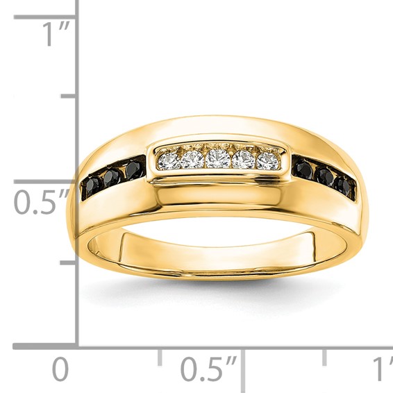 14K Yellow Gold Complete White and Black Diamond Men's Ring