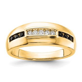 14K Yellow Gold Complete White and Black Diamond Men's Ring