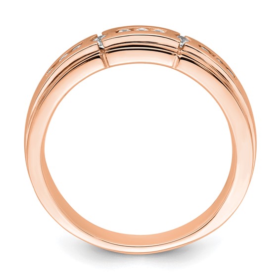 14K Rose Gold Satin & Polished Complete Diamond Men's Ring