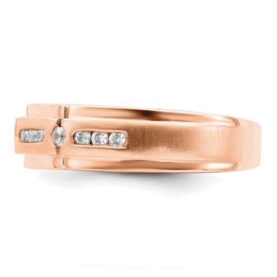 14K Rose Gold Satin & Polished Complete Diamond Men's Ring