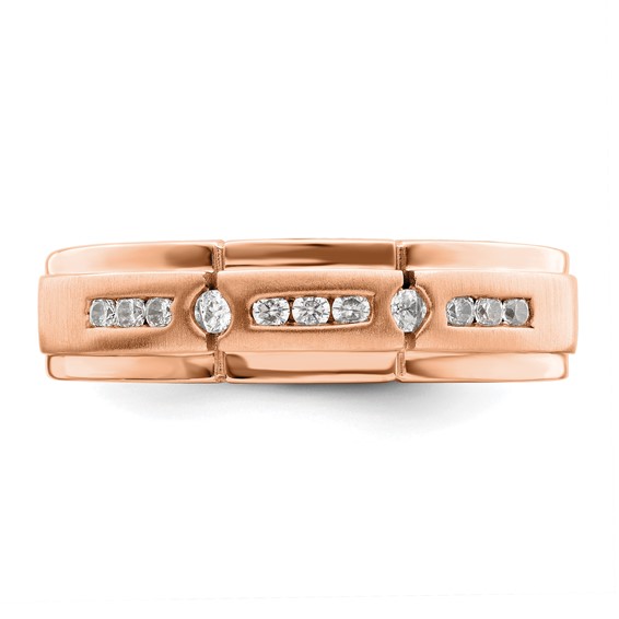 14K Rose Gold Satin & Polished Complete Diamond Men's Ring