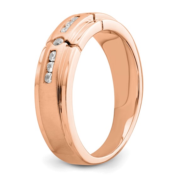 14K Rose Gold Satin & Polished Complete Diamond Men's Ring
