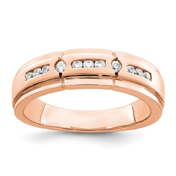 14K Rose Gold Satin & Polished Complete Diamond Men's Ring