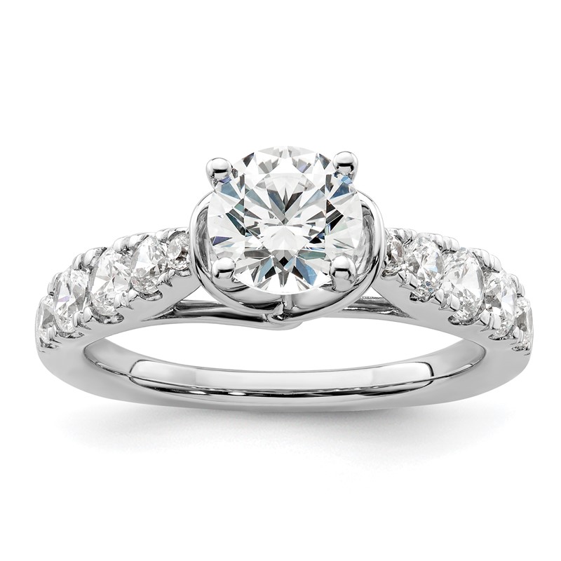 14k White Gold 3/4 carat Lab Grown Diamond VS/SI+ G+ 1 carat Center Round Semi Mount Shared Prong Engagement Ring