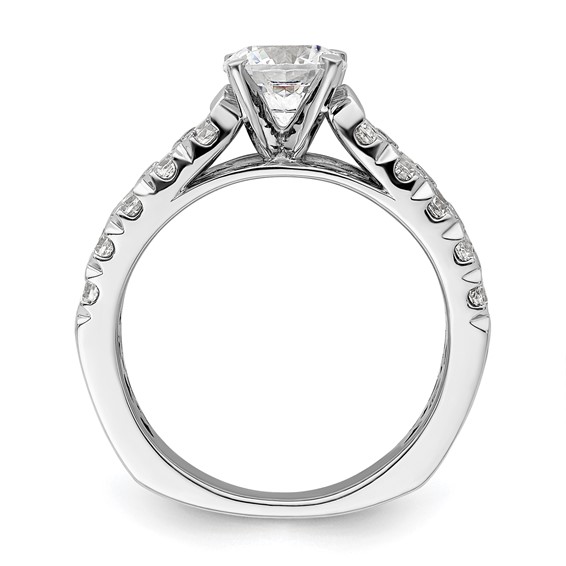 14k White Gold 1 1/10 carat Lab Grown Diamond VS/SI+ G+ 1 carat Center Round Semi Mount Shared Prong Engagement Ring