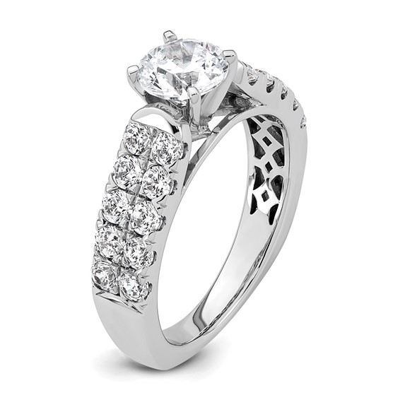 14k White Gold 1 1/10 carat Lab Grown Diamond VS/SI+ G+ 1 carat Center Round Semi Mount Shared Prong Engagement Ring