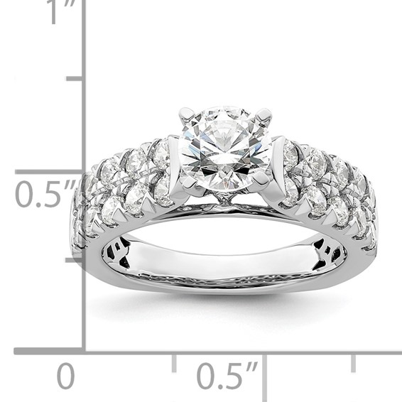 14k White Gold 1 1/10 carat Lab Grown Diamond VS/SI+ G+ 1 carat Center Round Semi Mount Shared Prong Engagement Ring