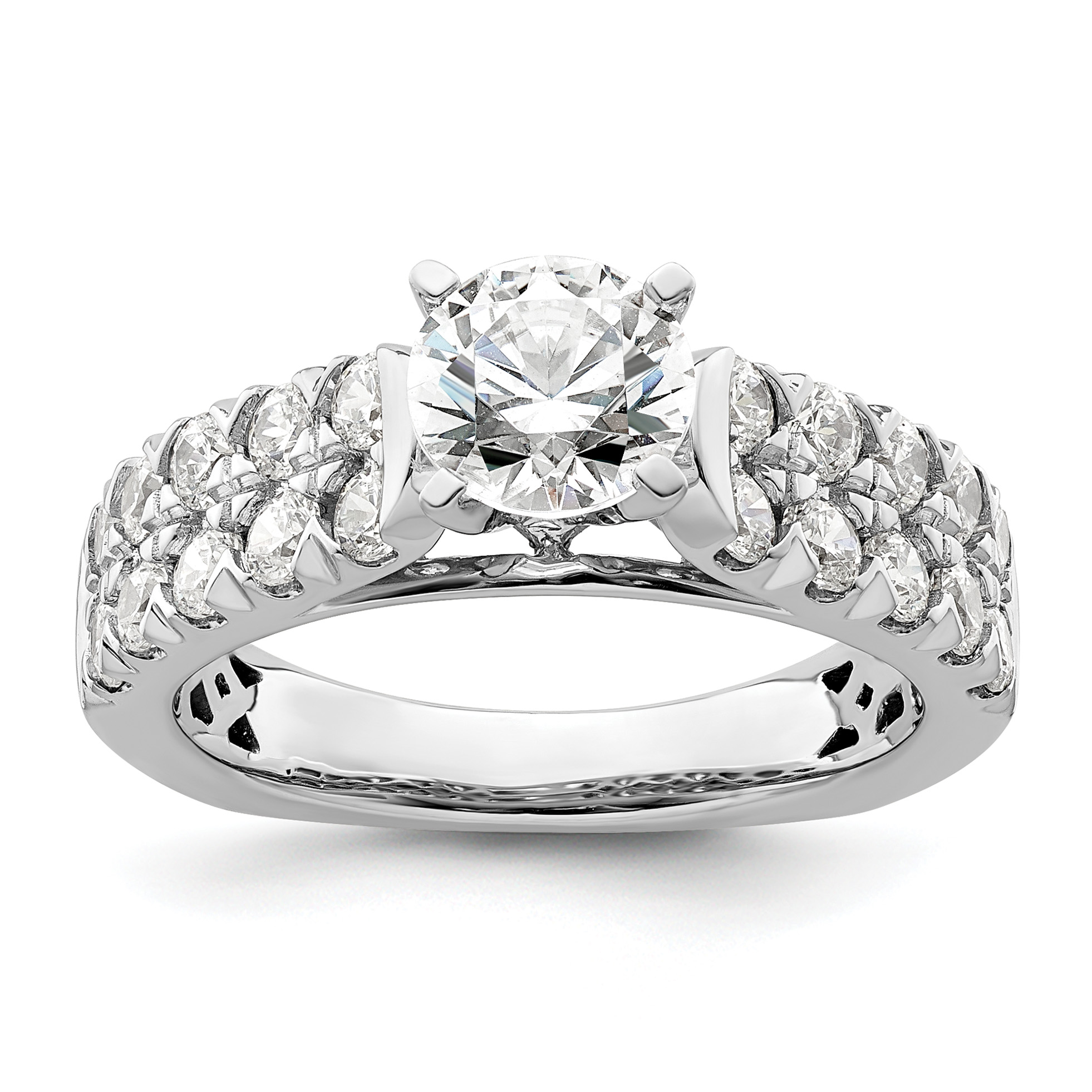 14k White Gold 1 1/10 carat Lab Grown Diamond VS/SI+ G+ 1 carat Center Round Semi Mount Shared Prong Engagement Ring (RM8962E-100-WLG)