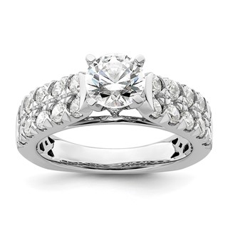 14k White Gold 1 1/10 carat Lab Grown Diamond VS/SI+ G+ 1 carat Center Round Semi Mount Shared Prong Engagement Ring