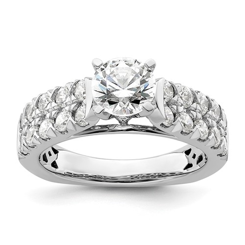 14K White Gold 1.10 Carat Lab Grown Diamond VS SI+ G+ 1 Carat Center Round Semi Mount Shared Prong Engagement Ring