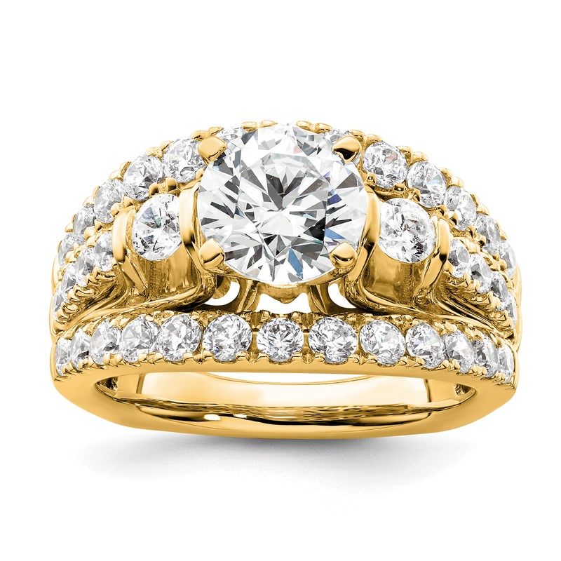 14k 1 3/8 carat Lab Grown Diamond VS/SI+ G+ 1 1/2 carat Center Round Semi Mount Shared Prong Engagement Ring