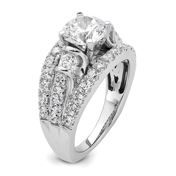 14k White Gold 1 3/8 carat Lab Grown Diamond VS/SI+ G+ 1 1/2 carat Center Round Semi Mount Shared Prong Engagement Ring