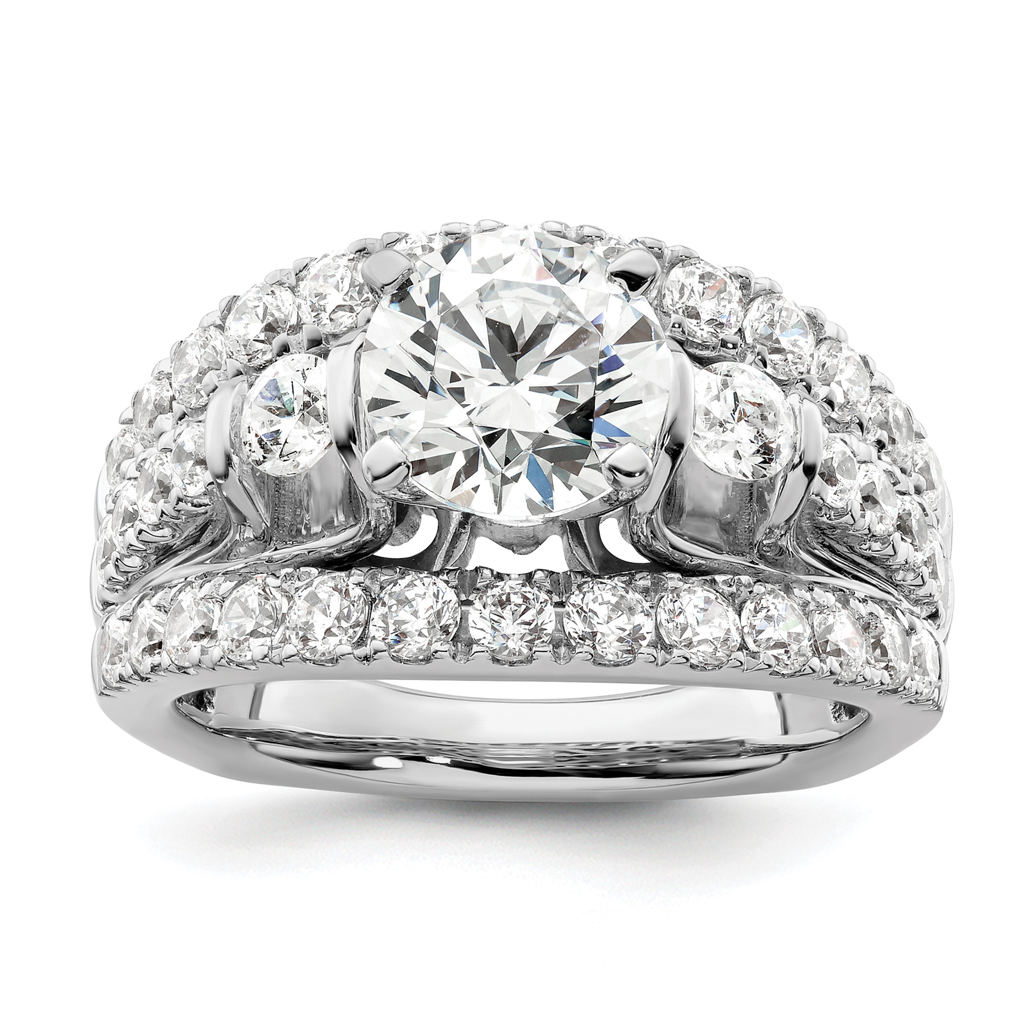 14k White Gold 1 3/8 carat Lab Grown Diamond VS/SI+ G+ 1 1/2 carat Center Round Semi Mount Shared Prong Engagement Ring (RM8978E-150-WLG)