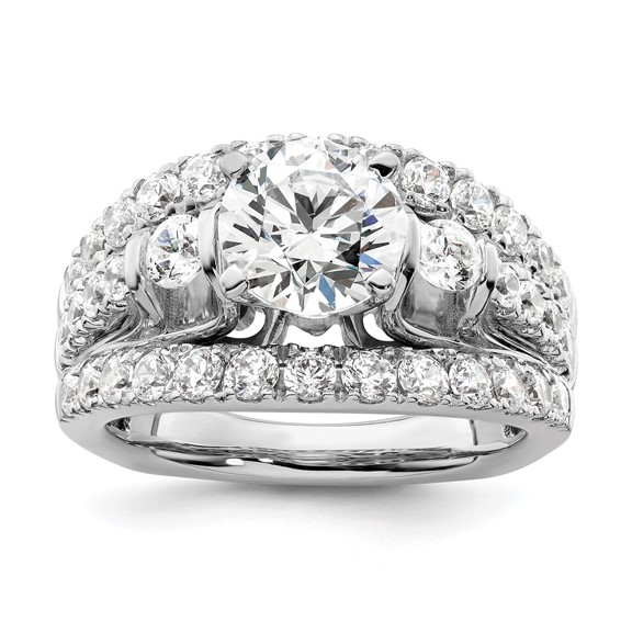 14k White Gold 1 3/8 carat Lab Grown Diamond VS/SI+ G+ 1 1/2 carat Center Round Semi Mount Shared Prong Engagement Ring