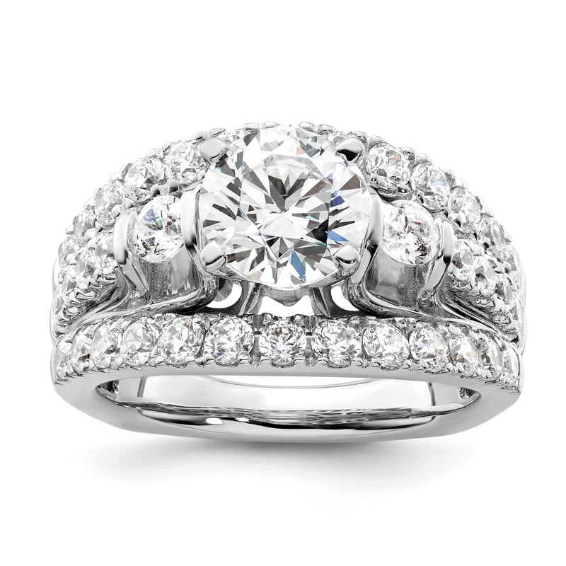 14k White Gold 1 3/8 carat Lab Grown Diamond VS/SI+ G+ 1 1/2 carat Center Round Semi Mount Shared Prong Engagement Ring