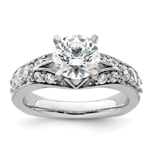 14K White Gold 0.62 Carat Lab Grown Diamond VS SI+ G+ 1.50 Carat Center Round Semi Mount Shared Prong Engagement Ring