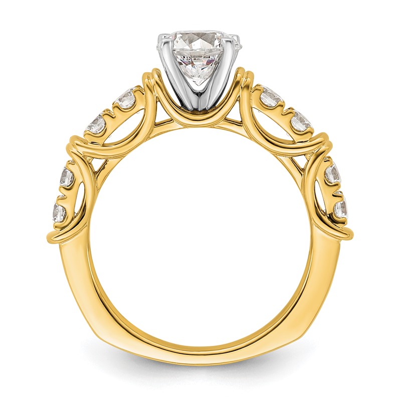 14k Two Tone 5/8 carat Lab Grown Diamond VS/SI+ G+ 1 carat Center Round Semi Mount Shared Prong Engagement Ring