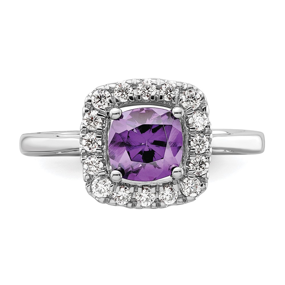 10K White Gold Lab Grown VS/SI+ G+  Dia and Amethyst Halo Ring (RM9037-AM-028-0WLG)