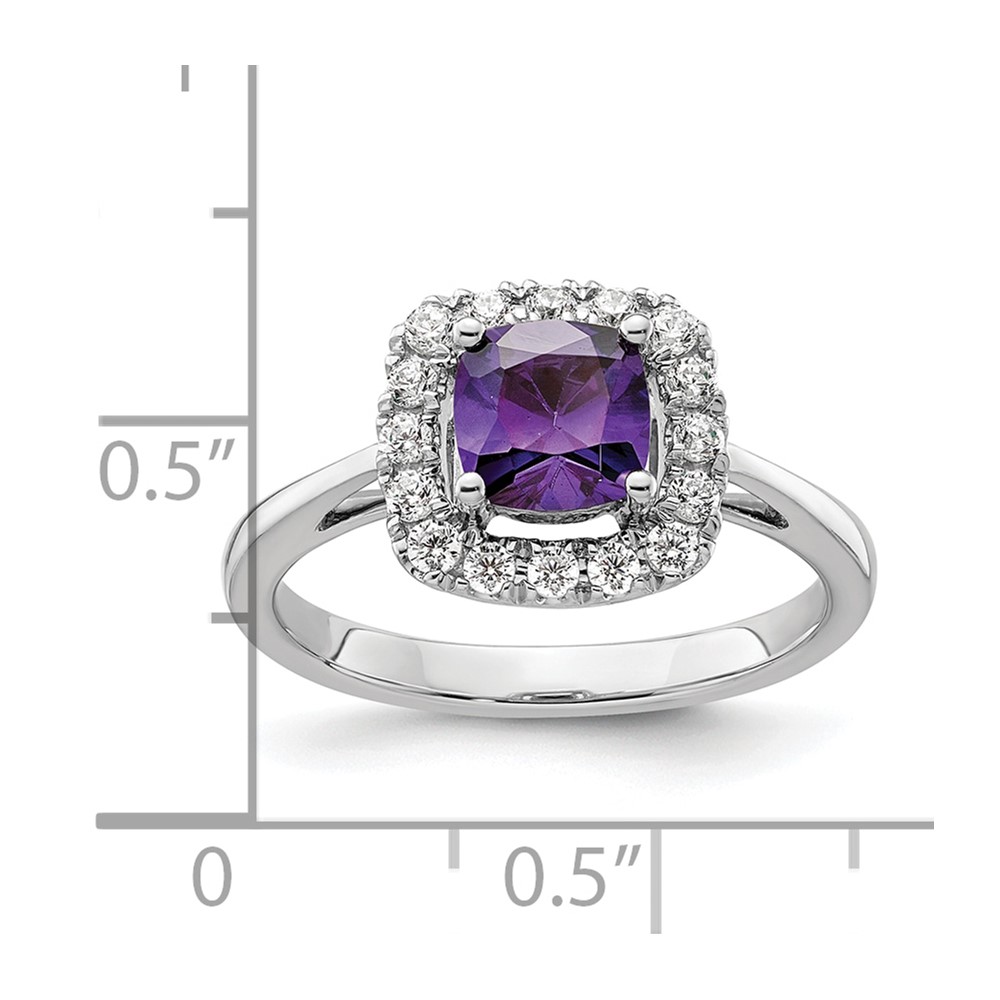 14k White Gold 1/4 carat Lab Grown Diamond VS/SI+ G+ February Birthstone Amethyst Halo Ring (RM9037-AM-028-WLG)