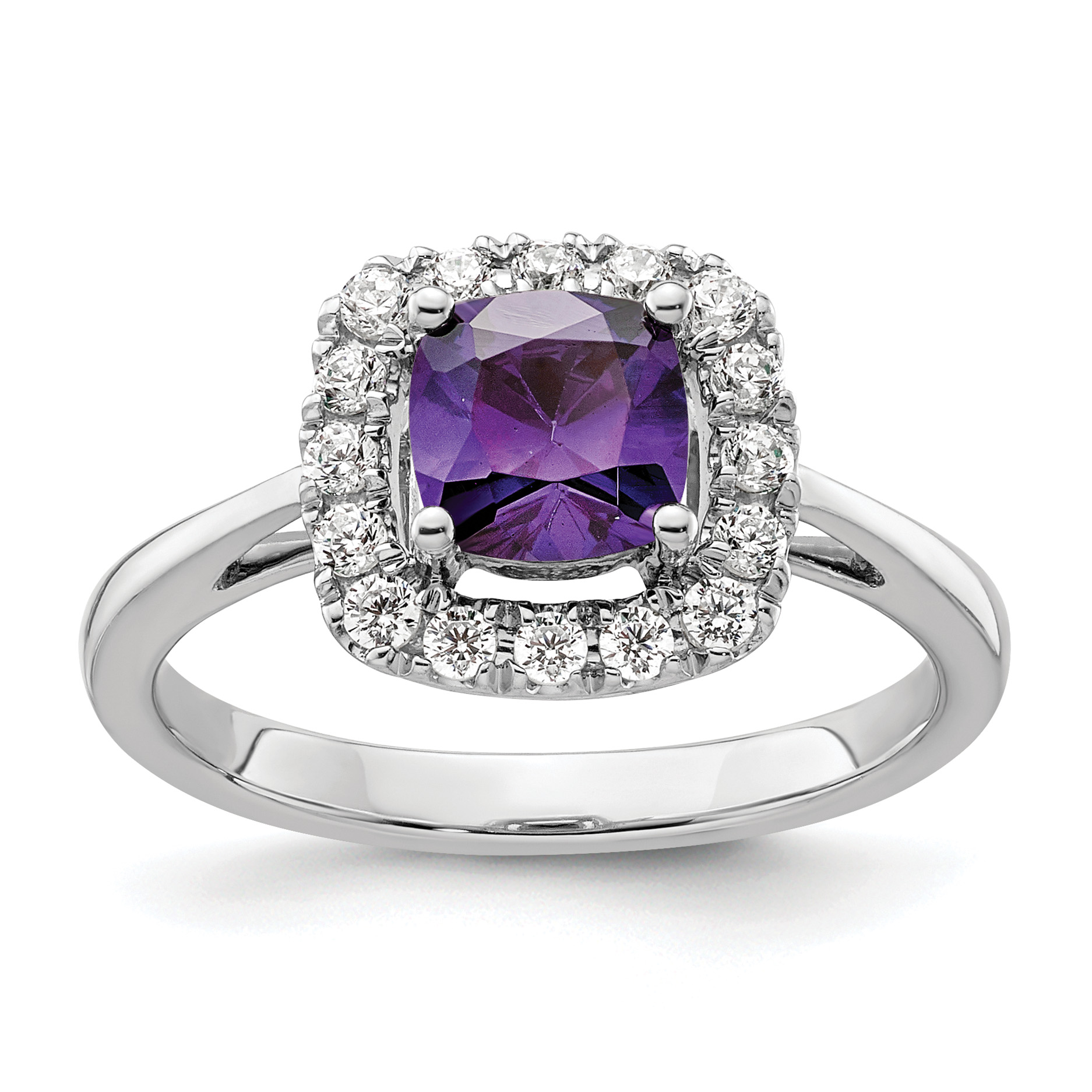 10K White Gold Lab Grown VS/SI+ G+  Dia and Amethyst Halo Ring (RM9037-AM-028-0WLG)
