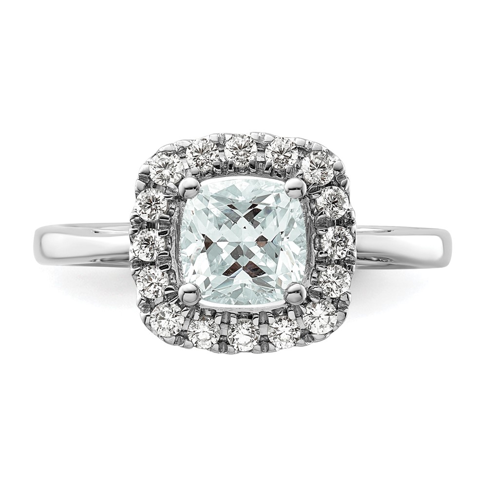 14k White Gold 1/4 carat Lab Grown Diamond VS/SI+ G+ March Birthstone Aquamarine Halo Ring (RM9037-AQ-028-WLG)