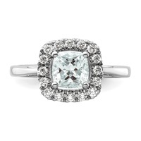 14K White Gold 0.25 Carat Lab Grown Diamond VS SI+ G+ March Birthstone Aquamarine Halo Ring view 4