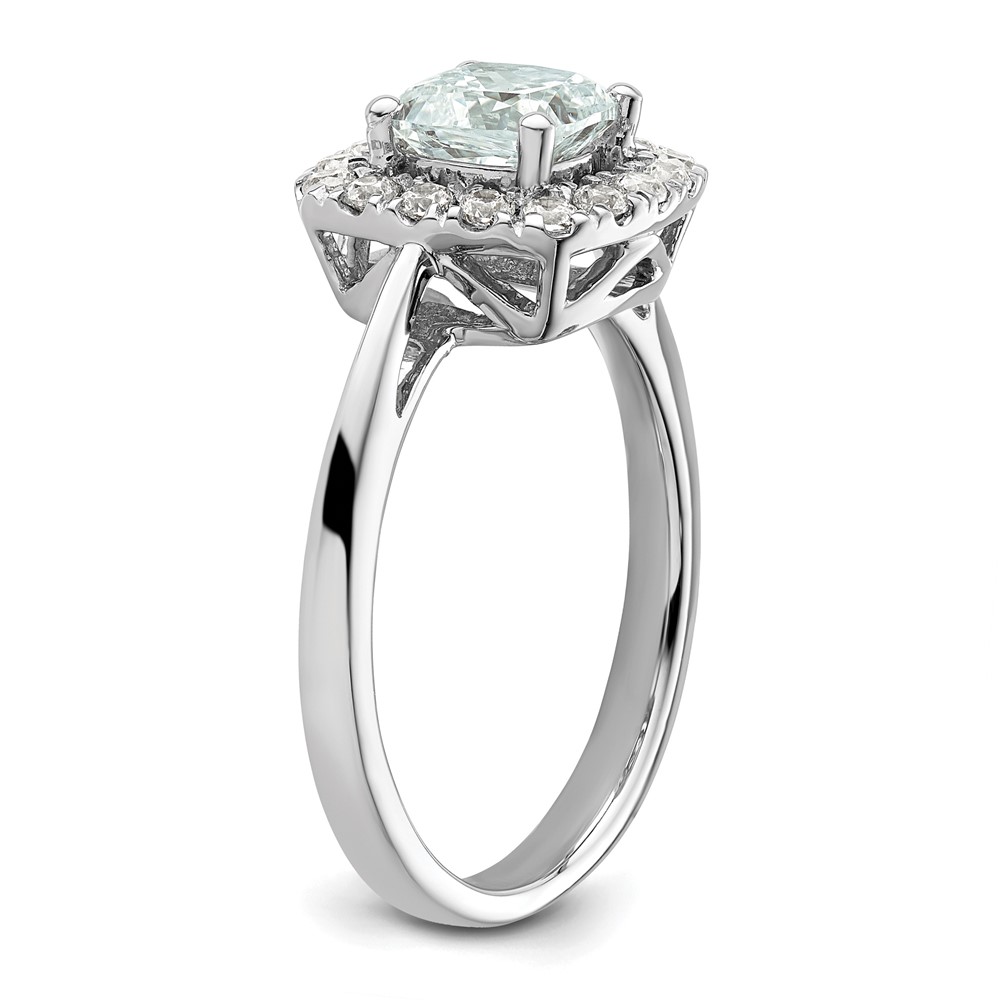 14k White Gold 1/4 carat Lab Grown Diamond VS/SI+ G+ March Birthstone Aquamarine Halo Ring (RM9037-AQ-028-WLG)