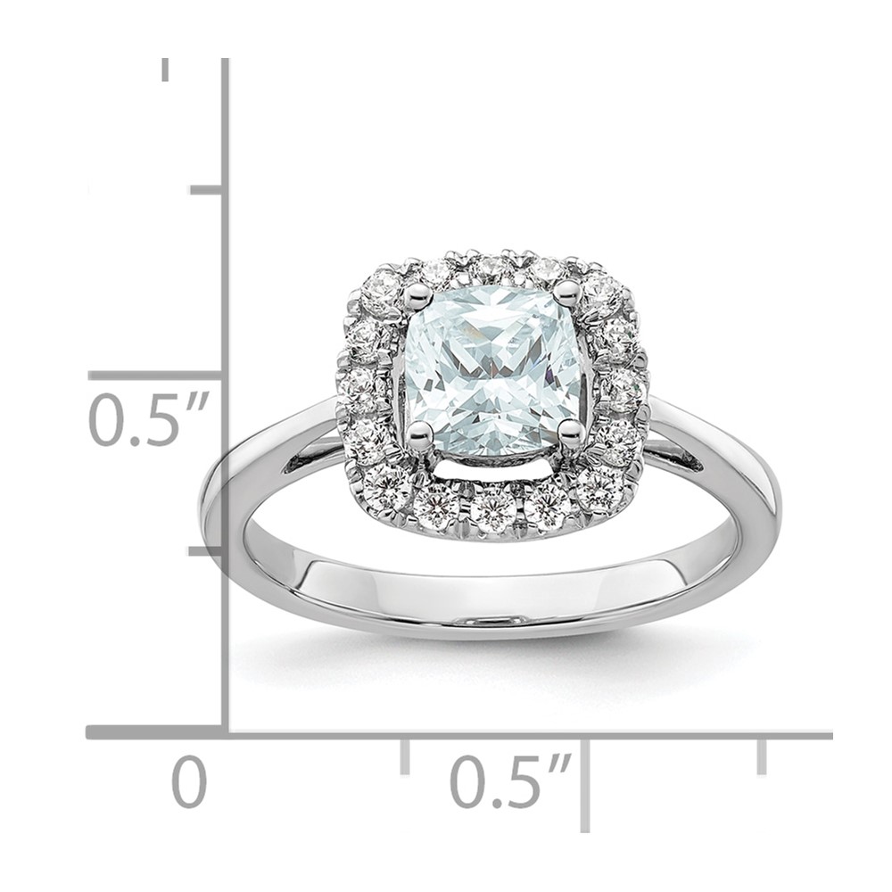 14k White Gold 1/4 carat Lab Grown Diamond VS/SI+ G+ March Birthstone Aquamarine Halo Ring (RM9037-AQ-028-WLG)