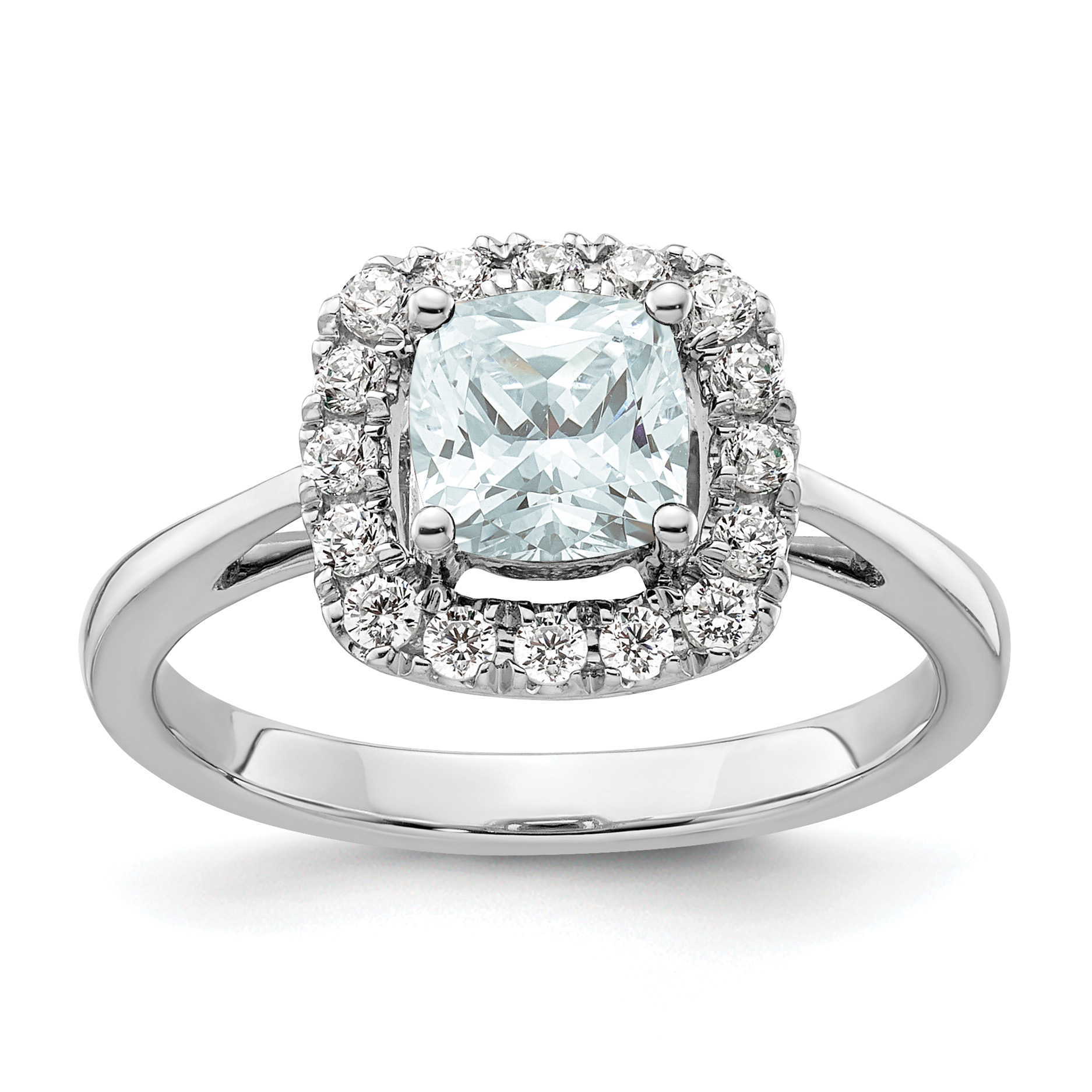14k White Gold 1/4 carat Lab Grown Diamond VS/SI+ G+ March Birthstone Aquamarine Halo Ring (RM9037-AQ-028-WLG)