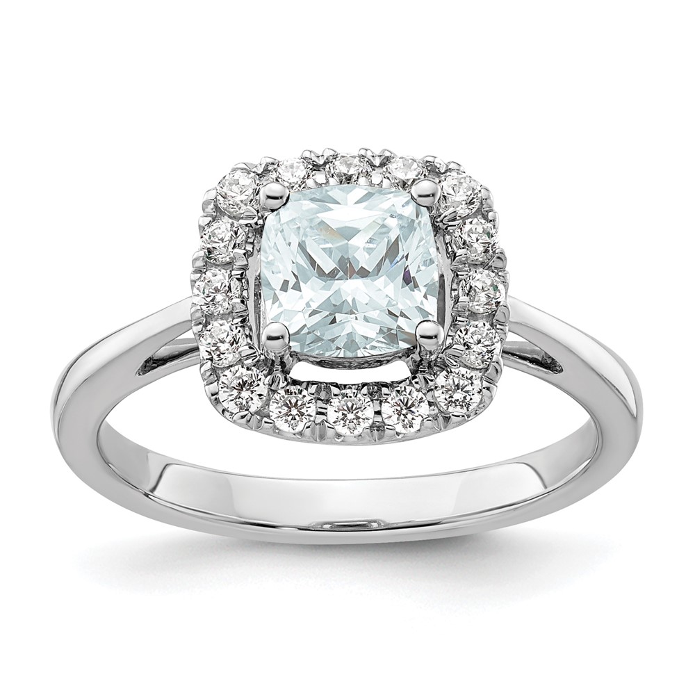 14k White Gold 1/4 carat Lab Grown Diamond VS/SI+ G+ March Birthstone Aquamarine Halo Ring (RM9037-AQ-028-WLG)