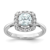 14K White Gold 0.25 Carat Lab Grown Diamond VS SI+ G+ March Birthstone Aquamarine Halo Ring view 1