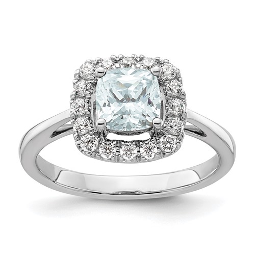 14K White Gold 0.25 Carat Lab Grown Diamond VS SI+ G+ March Birthstone Aquamarine Halo Ring