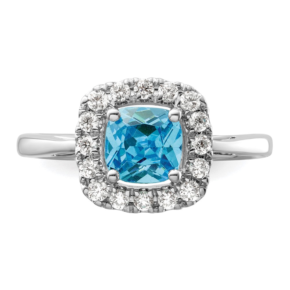 14k White Gold 1/4 carat Lab Grown Diamond VS/SI+ G+ December Birthstone Blue Topaz Halo Ring (RM9037-BT-028-WLG)
