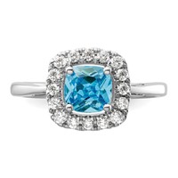 14K White Gold 0.25 Carat Lab Grown Diamond VS SI+ G+ December Birthstone Blue Topaz Halo Ring view 4