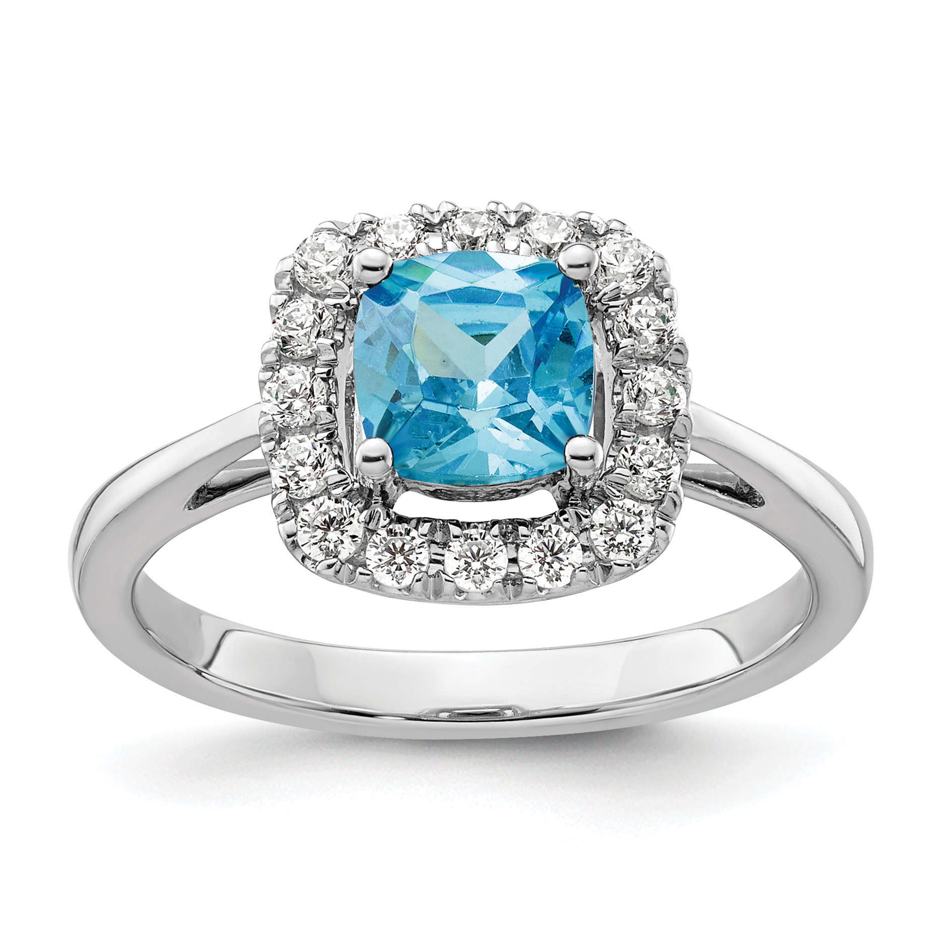14k White Gold 1/4 carat Lab Grown Diamond VS/SI+ G+ December Birthstone Blue Topaz Halo Ring (RM9037-BT-028-WLG)