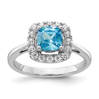 14K White Gold 0.25 Carat Lab Grown Diamond VS SI+ G+ December Birthstone Blue Topaz Halo Ring view 1