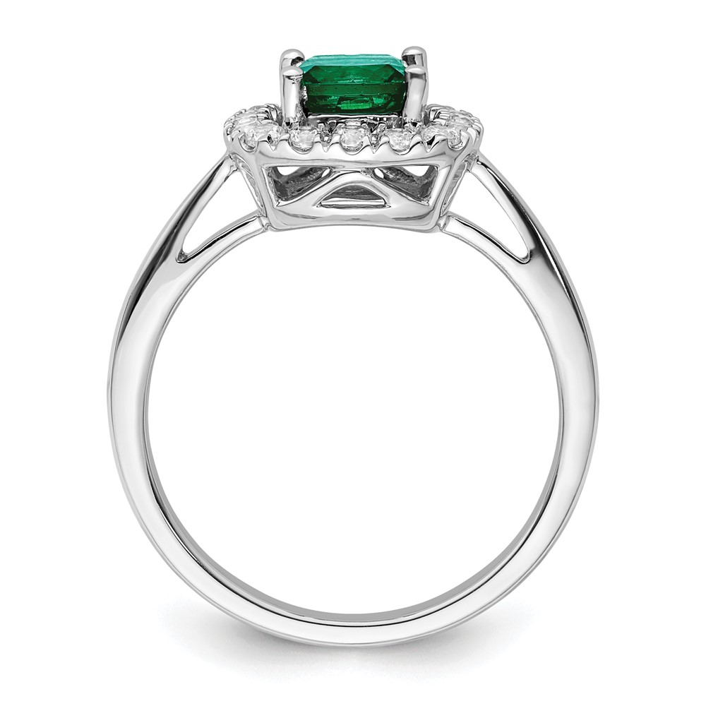 14k White Gold 1/4 carat Lab Grown Diamond VS/SI+ G+ May Birthstone Lab Created Emerald Halo Ring (RM9037-CEM-028-WLG)