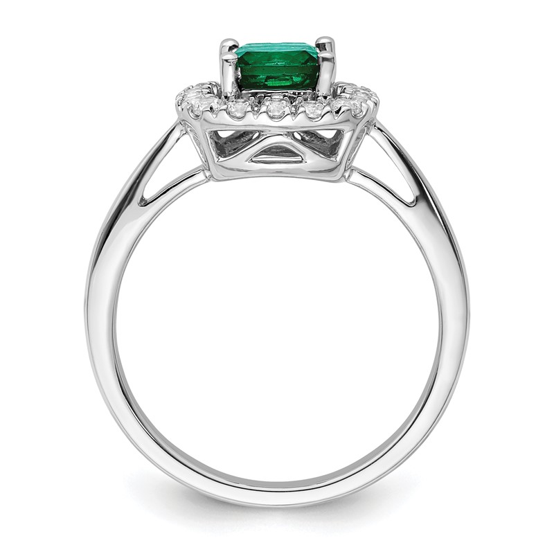 14k White Gold 1/4 carat Lab Grown Diamond VS/SI+ G+ May Birthstone Lab Created Emerald Halo Ring