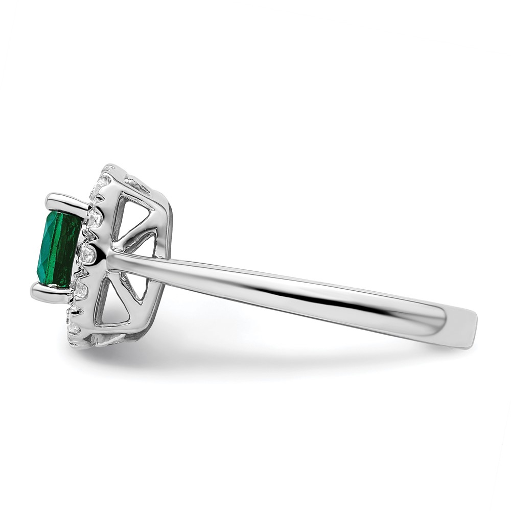 14k White Gold 1/4 carat Lab Grown Diamond VS/SI+ G+ May Birthstone Lab Created Emerald Halo Ring (RM9037-CEM-028-WLG)