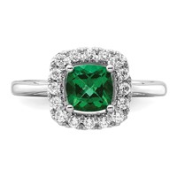 14K White Gold 0.25 Carat Lab Grown Diamond VS SI+ G+ May Birthstone Lab Created Emerald Halo Ring view 4