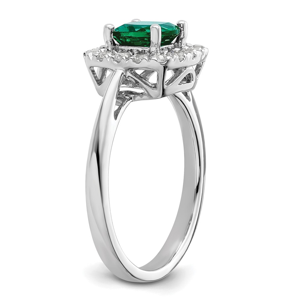 14k White Gold 1/4 carat Lab Grown Diamond VS/SI+ G+ May Birthstone Lab Created Emerald Halo Ring (RM9037-CEM-028-WLG)