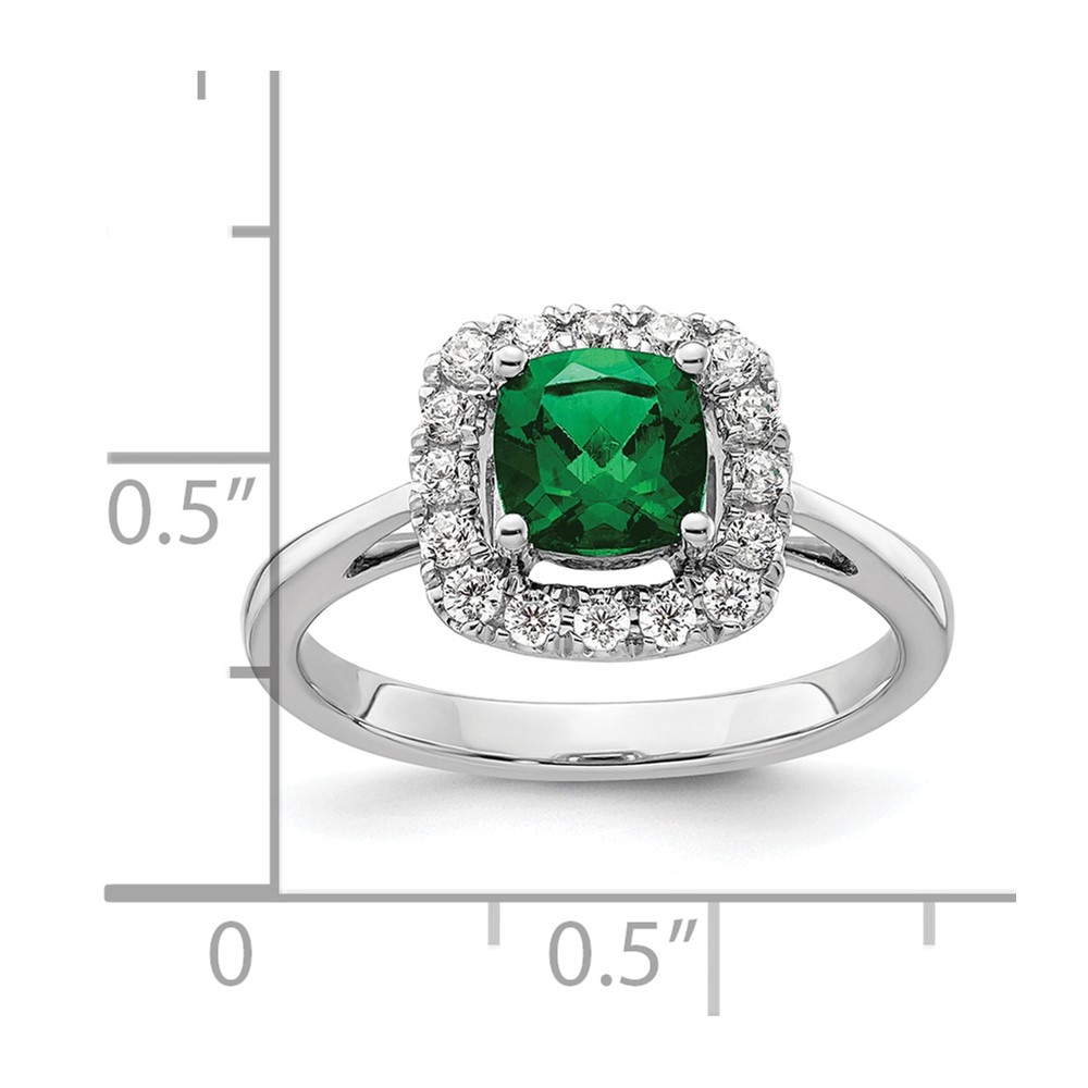 14k White Gold 1/4 carat Lab Grown Diamond VS/SI+ G+ May Birthstone Lab Created Emerald Halo Ring (RM9037-CEM-028-WLG)