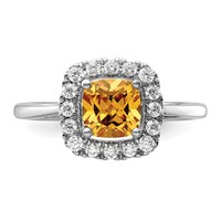 14K White Gold 0.25 Carat Lab Grown Diamond VS SI+ G+ November Birthstone Citrine Halo Ring view 4