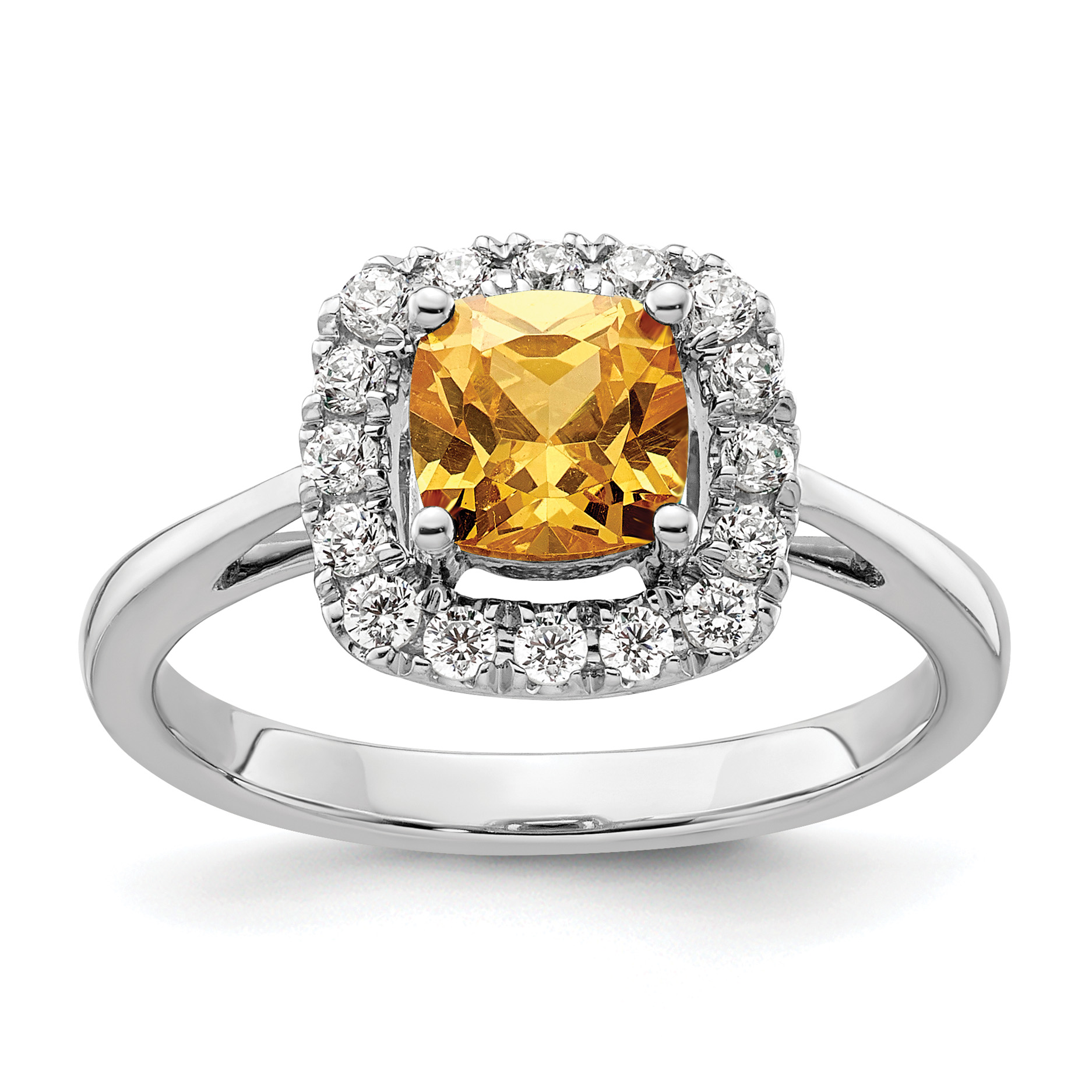 14k White Gold 1/4 carat Lab Grown Diamond VS/SI+ G+ November Birthstone Citrine Halo Ring (RM9037-CI-028-WLG)