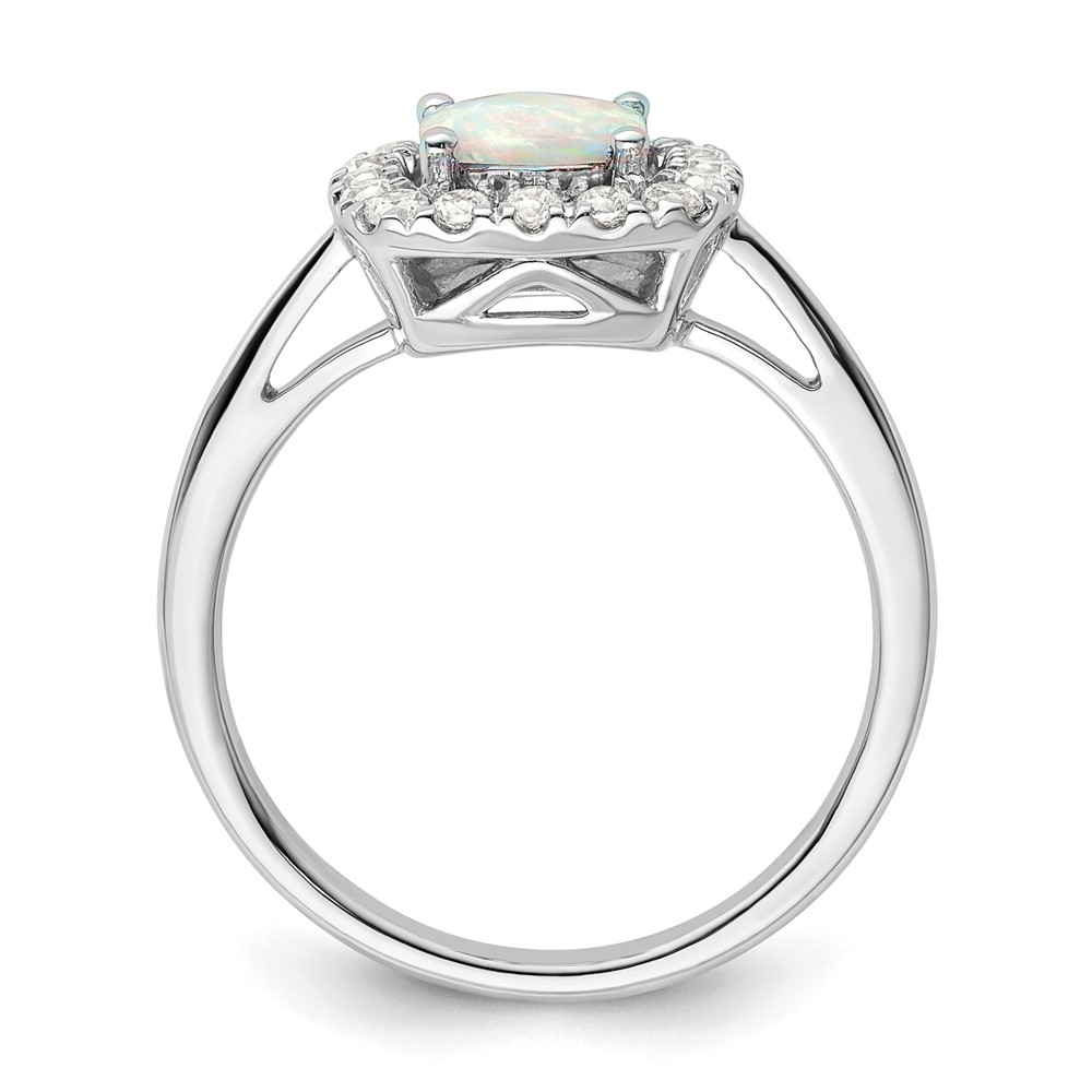 14k White Gold 1/4 carat Lab Grown Diamond VS/SI+ G+ October Birthstone Lab Created Opal Halo Ring (RM9037-COP-028-WLG)