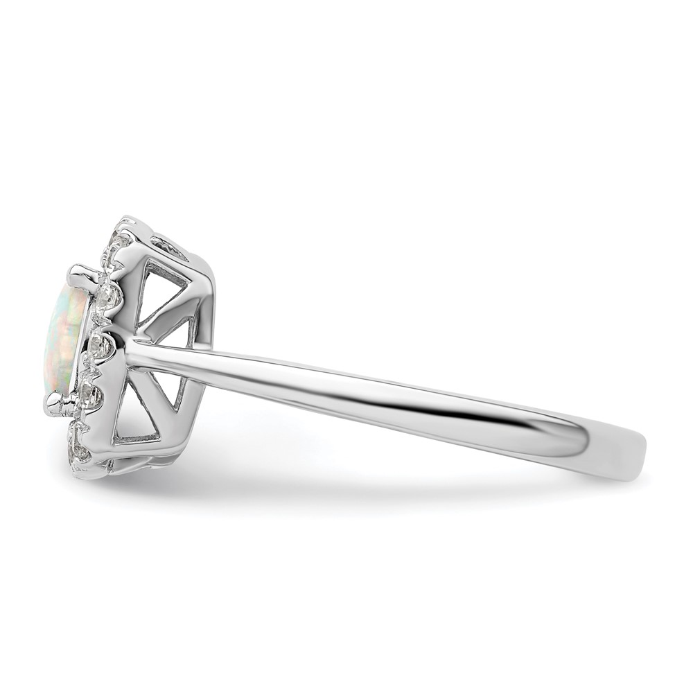 14k White Gold 1/4 carat Lab Grown Diamond VS/SI+ G+ October Birthstone Lab Created Opal Halo Ring (RM9037-COP-028-WLG)