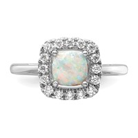 14K White Gold 0.25 Carat Lab Grown Diamond VS SI+ G+ October Birthstone Lab Created Opal Halo Ring view 4