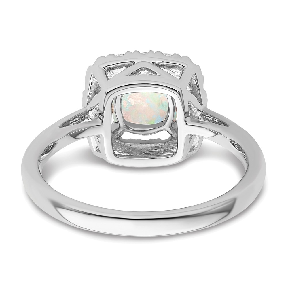 14k White Gold 1/4 carat Lab Grown Diamond VS/SI+ G+ October Birthstone Lab Created Opal Halo Ring (RM9037-COP-028-WLG)